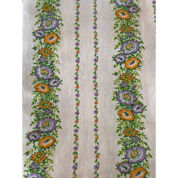 Fabric Purple Orange Floral Stripes White Ivory Quilting Sewing Remnants Art VTG - Picture 5 of 13